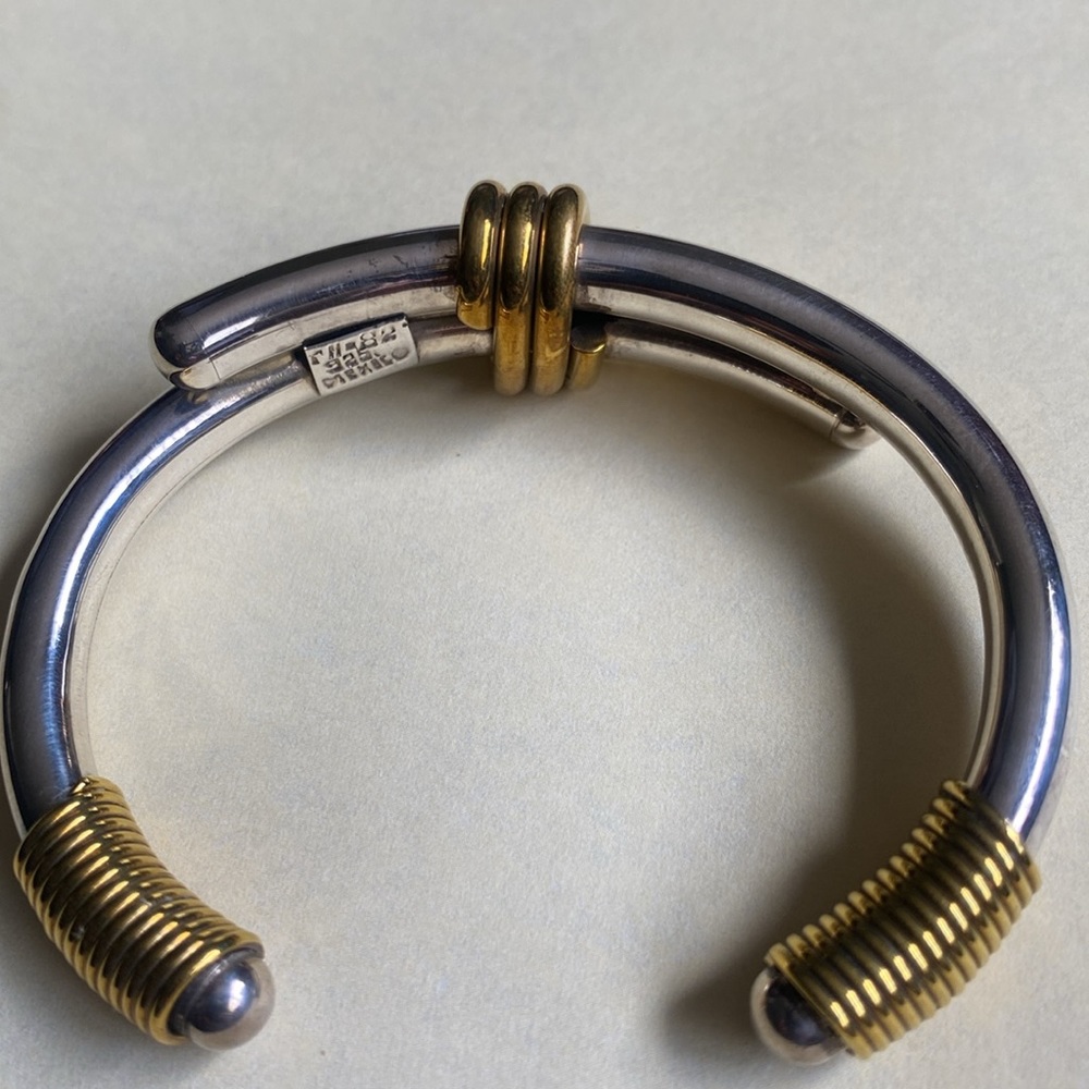 Mexico Solid Sterling 18k Goldtone & Sterling Cuff Bracelet. Weighs:36g. Unisex